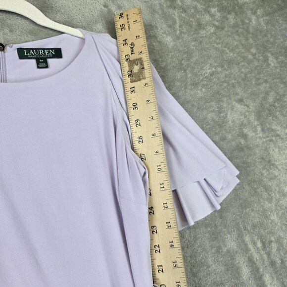 Lauren Ralph Lauren Dress Womens 8P Purple Flutter Sleeve Fit & Flare Belted - Picture 9 of 9